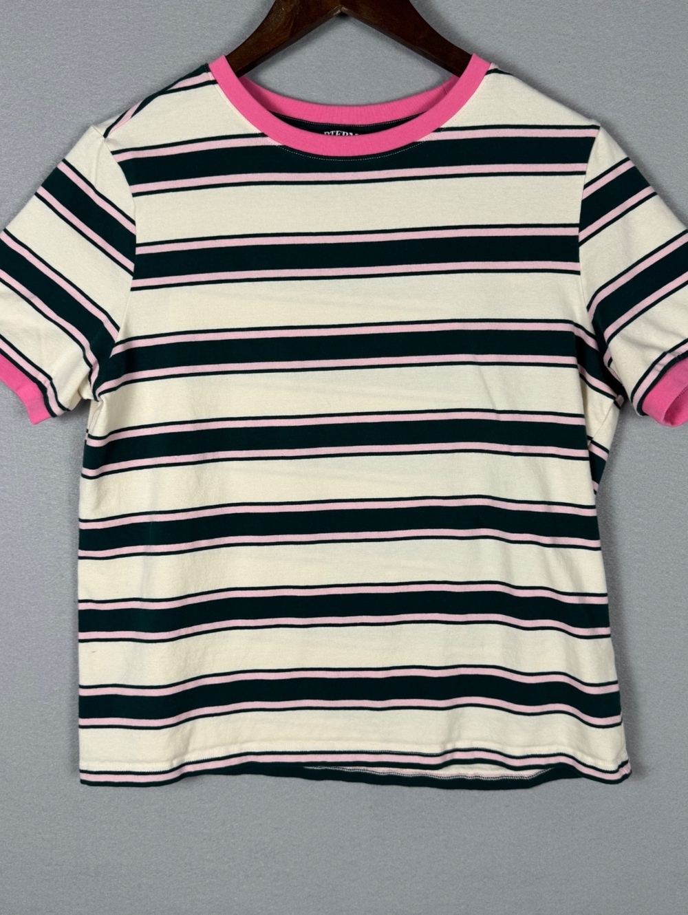 BTFBM Womens Small Striped Crew Neck T-Shirt Pink